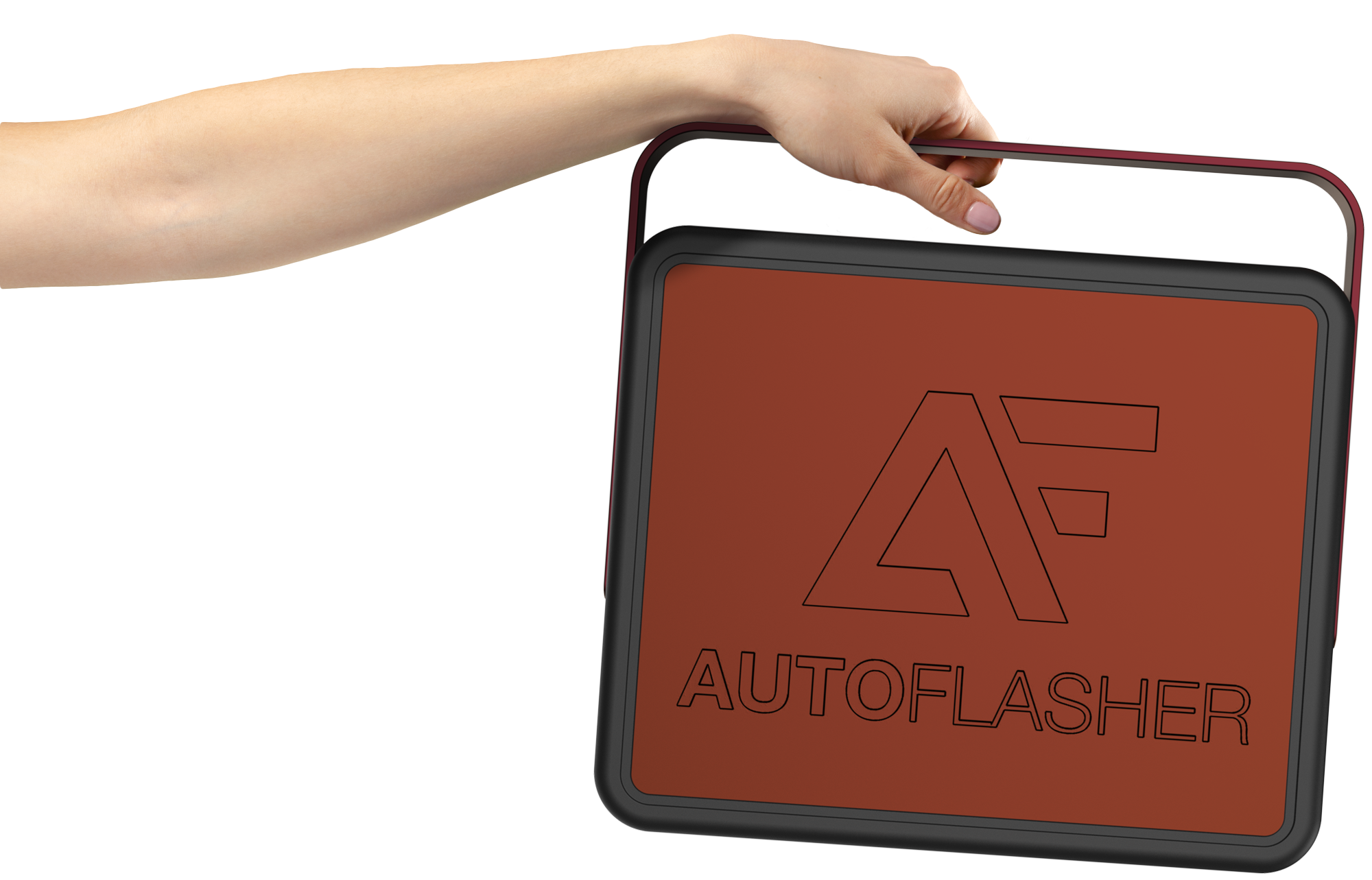 hand holding suitcase AutoFlasher